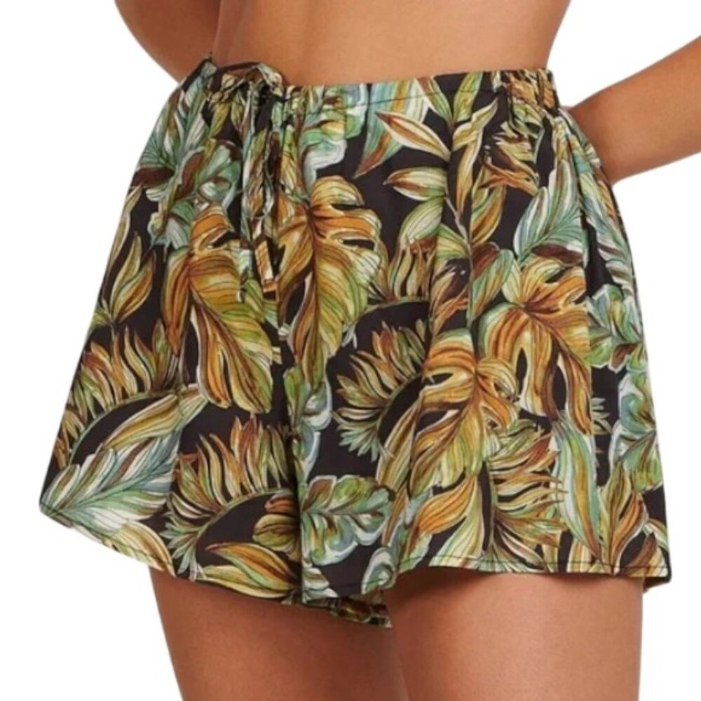 NWT Charlie Holiday Harlow High Waist Cotton Shorts 8 Lined Black Tropical